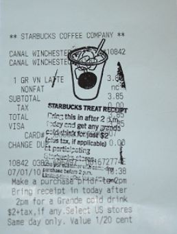Starbucks bill