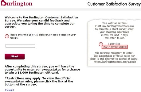 Burlington Feedback survey page