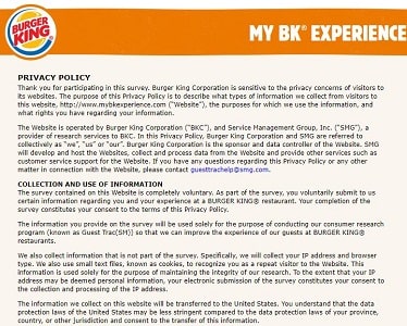 My BK Experience survey rules