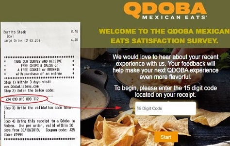 Qdoba Listens receipt survey invite