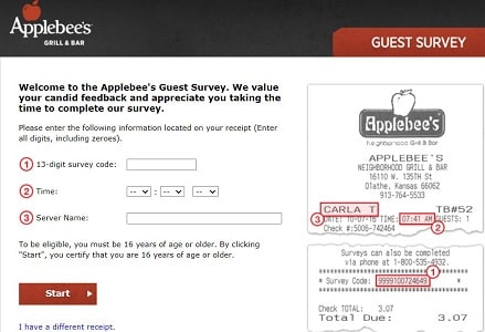 applebees survey page